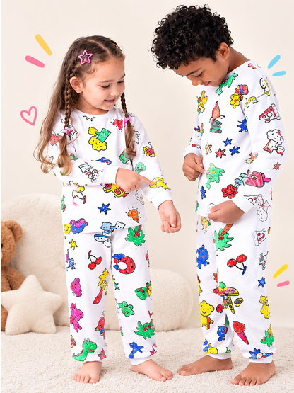 Boyanabilir Çocuk Pijama Takımı – Boyama Kalemleri Hediyeli 🎨