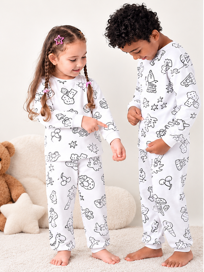 Boyanabilir Çocuk Pijama Takımı – Boyama Kalemleri Hediyeli 🎨