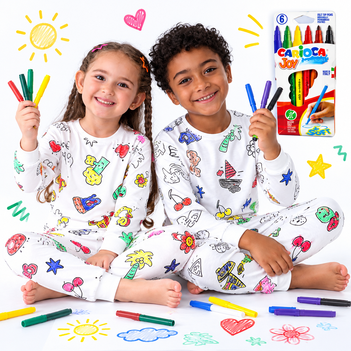 Boyanabilir Çocuk Pijama Takımı – Boyama Kalemleri Hediyeli 🎨