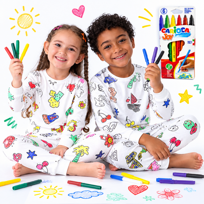 Boyanabilir Çocuk Pijama Takımı – Boyama Kalemleri Hediyeli 🎨