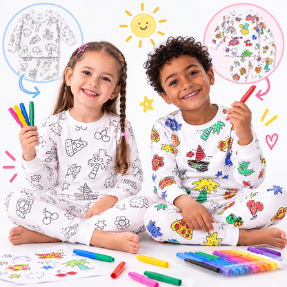 Boyanabilir Çocuk Pijama Takımı – Boyama Kalemleri Hediyeli 🎨