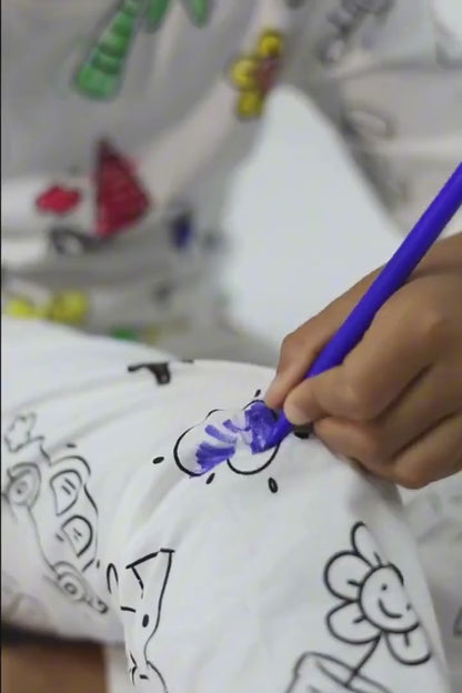 Boyanabilir Çocuk Pijama Takımı – Boyama Kalemleri Hediyeli 🎨